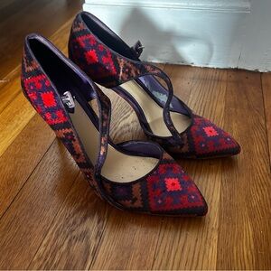 Brian Atwood Red and Purple Patterned Heels